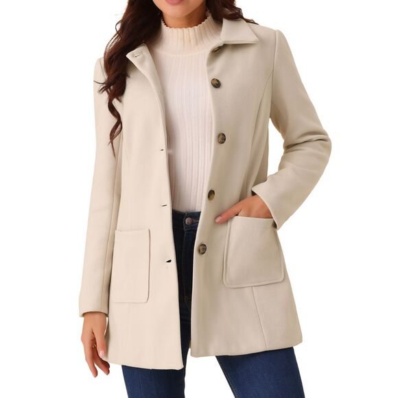Mid-Long Casual Notch Lapel Single-Breasted Peacoat White - Picture 1 of 6